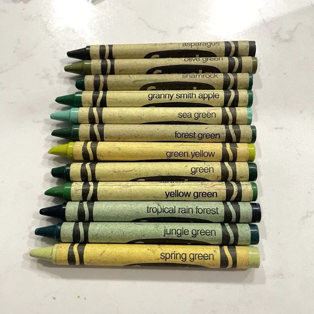 Vintage Crayola Crayons Greens 12 Binney And Smith
